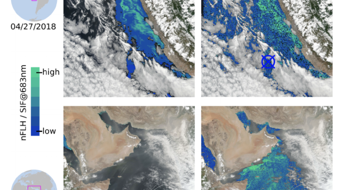 Map showing the ability to 'see through clouds' with red SIF SIF ocean